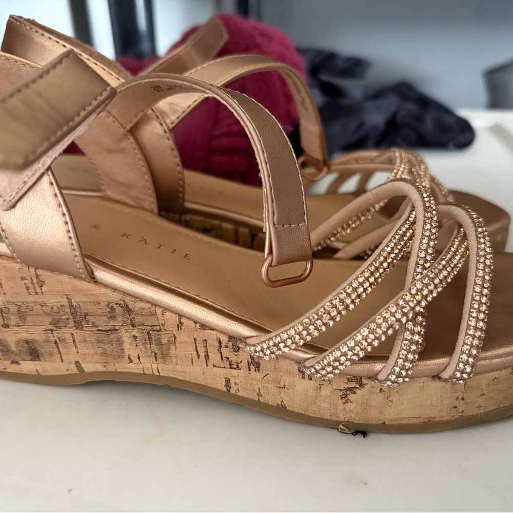 Kelly & Katie Gold Embellished Cork Wedge Sandals